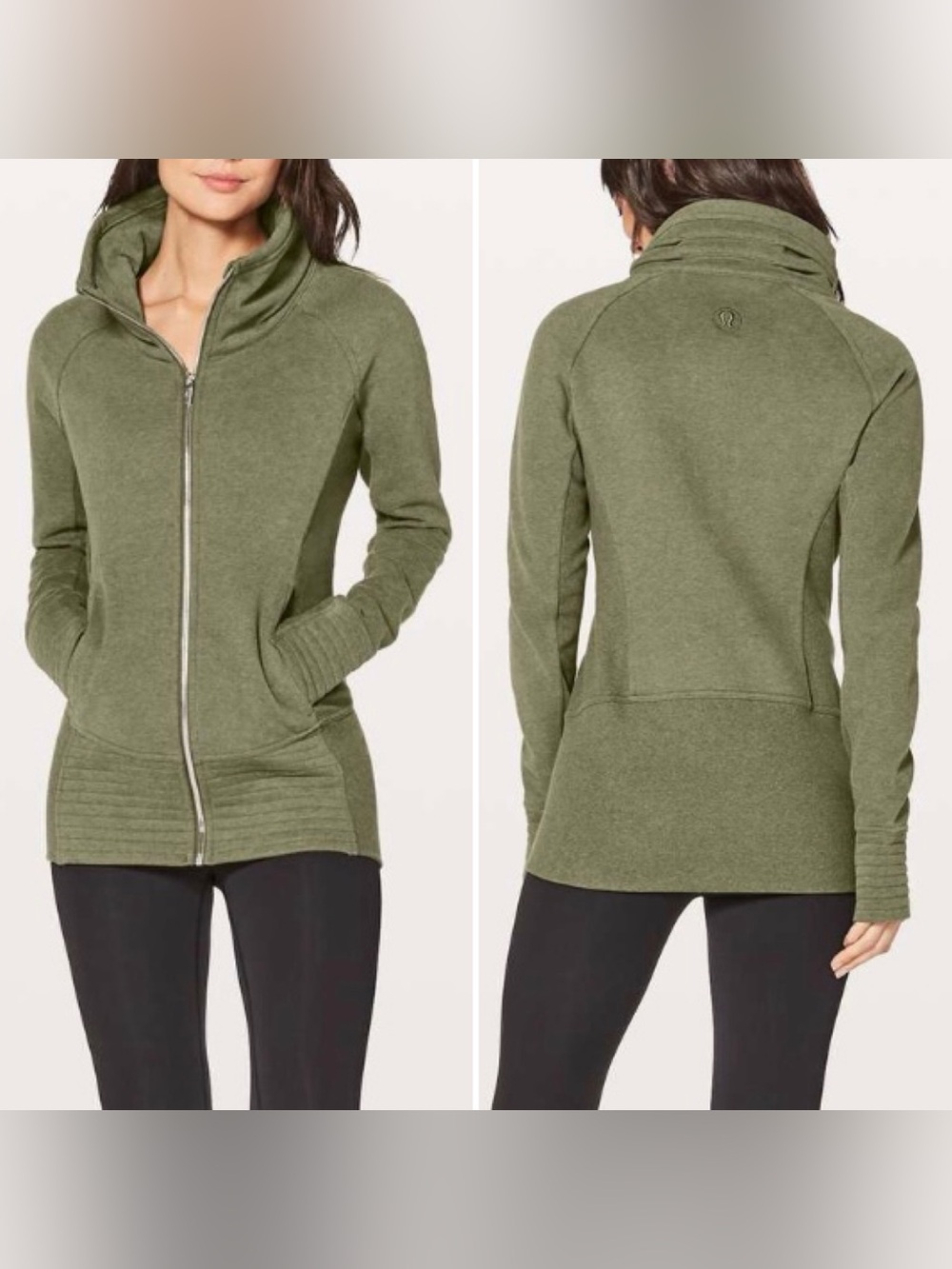Lululemon Radiant Jacket II Heathered Fatigue Green Zip-Front Women’s Jacket 10
